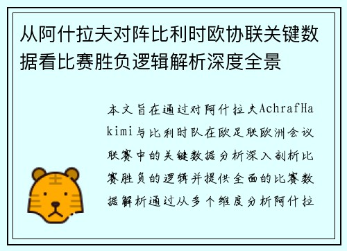 从阿什拉夫对阵比利时欧协联关键数据看比赛胜负逻辑解析深度全景